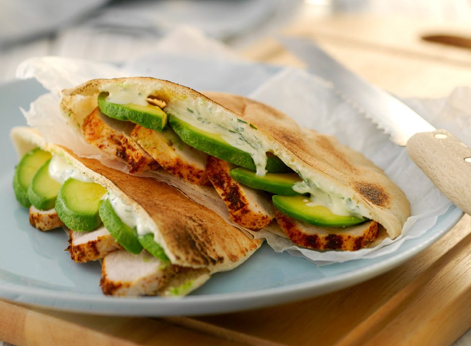 Spicy chicken & avocado bread pocket