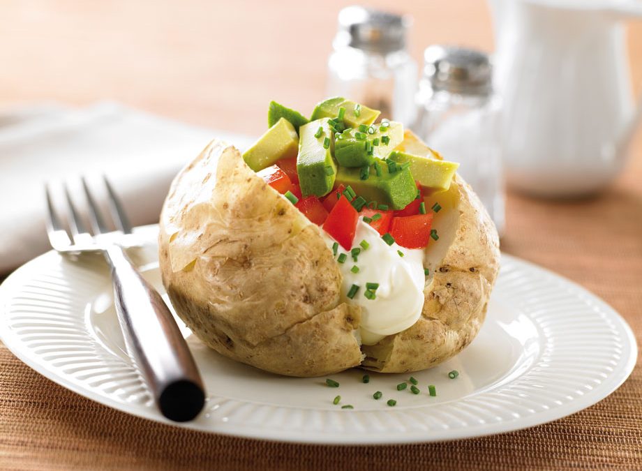 Avocado and tomato baked potato