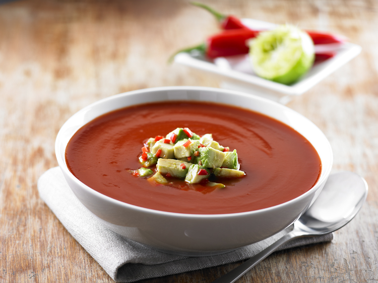 Avocado and chilli tomato soup