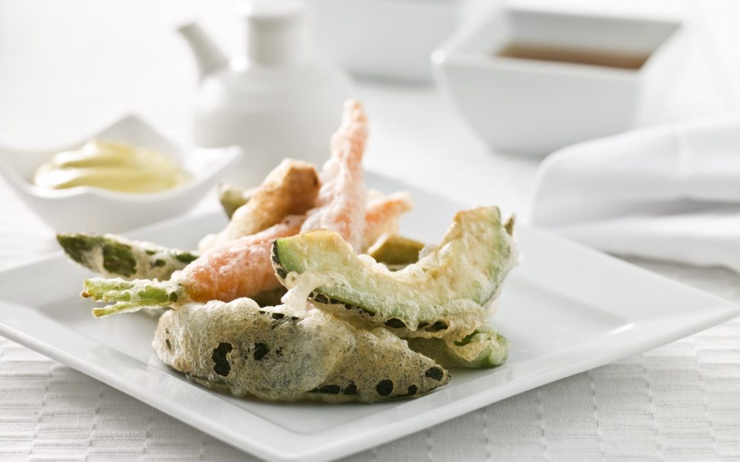 Tempura of fresh avocado, apple, asparagus & carrot with wasabi mayonnaise