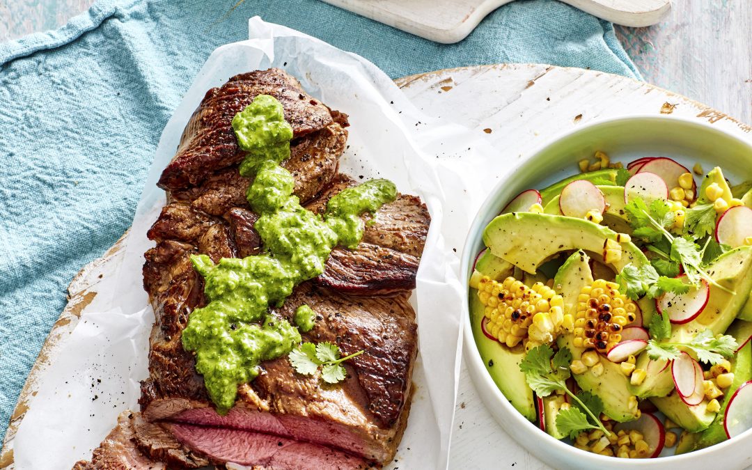 BBQ Lamb with Avocado Chimichurri Dressing