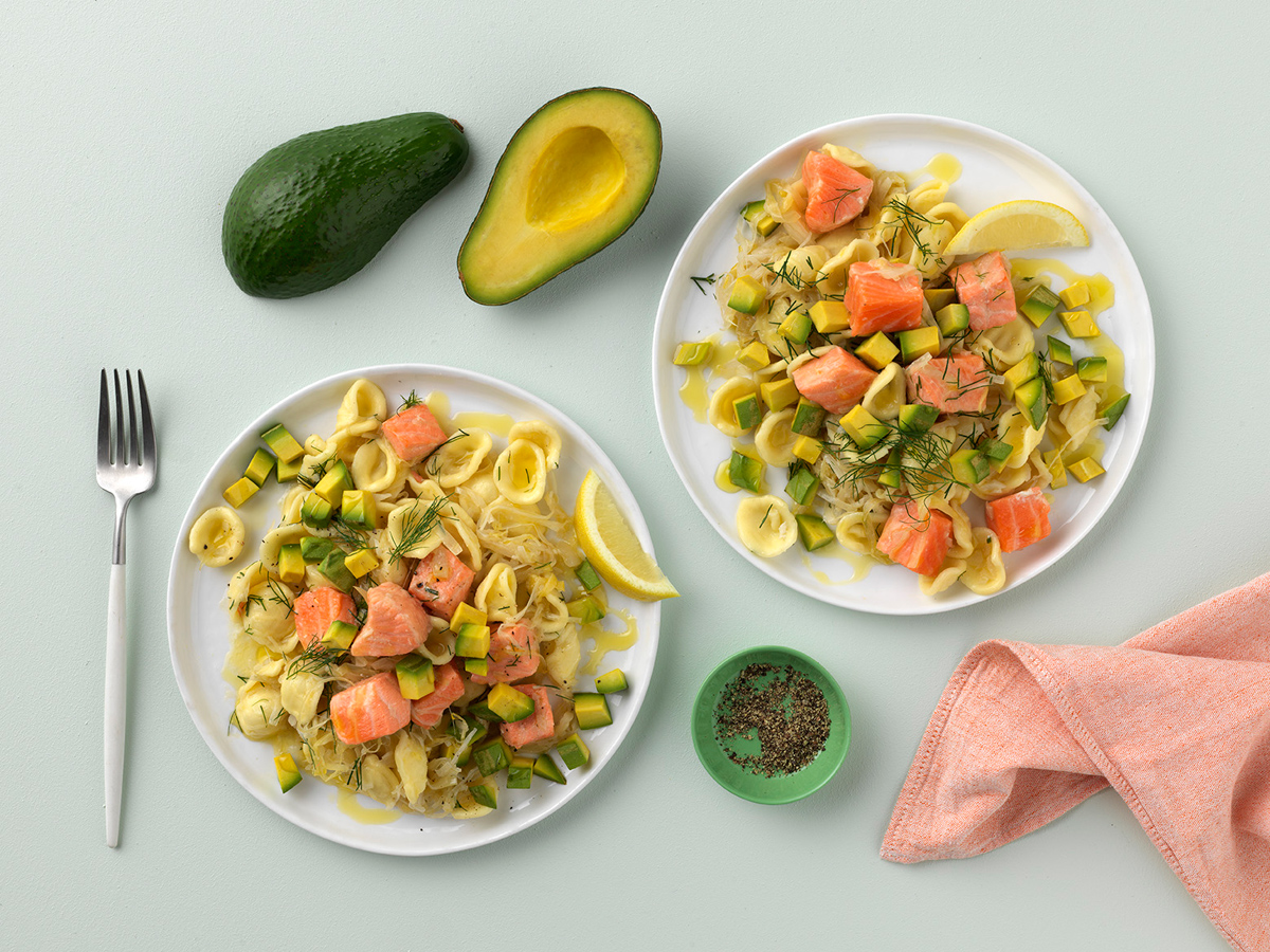 Avocado and ocean trout pasta