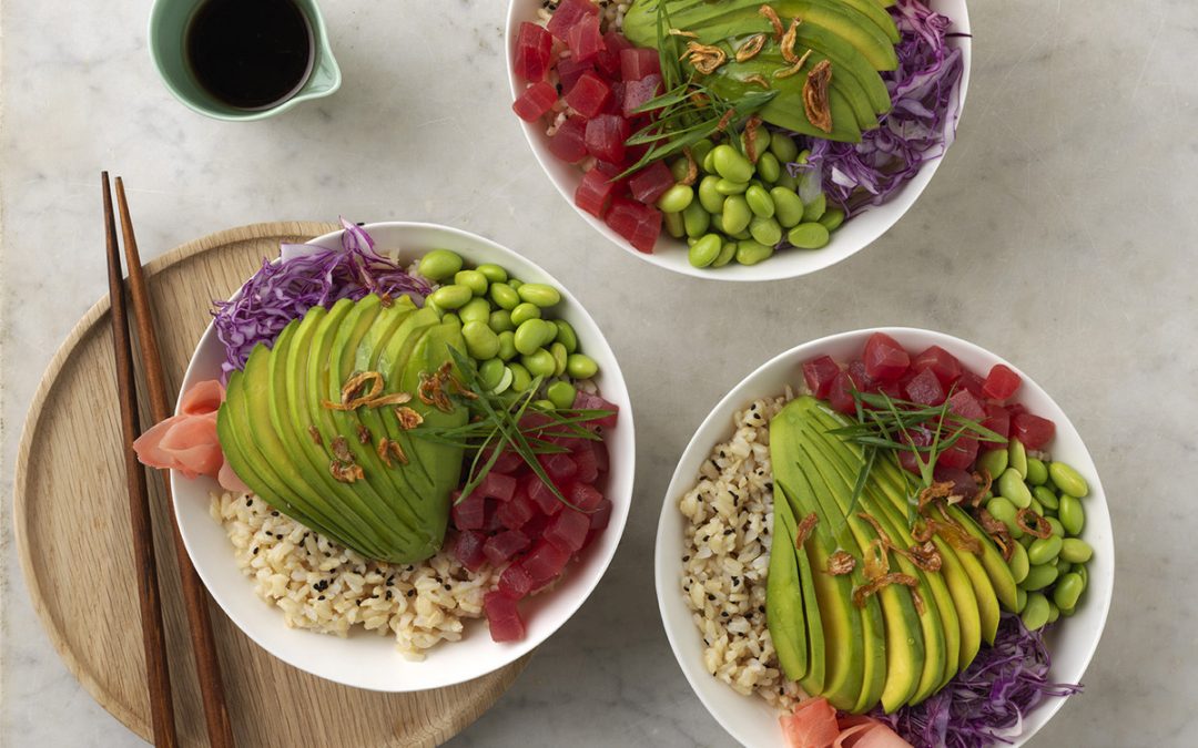 Avocado and Tuna Brown Rice Poke Bowl