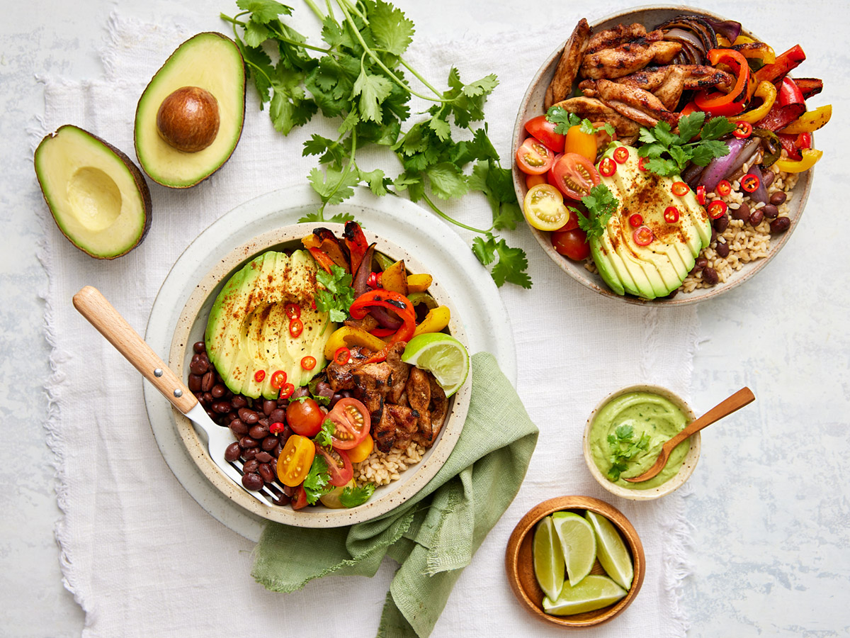 Avocado loaded fajita bowl