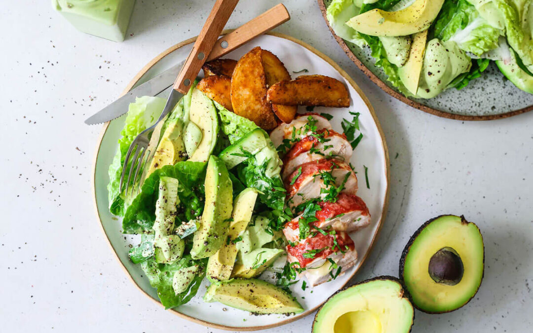 Chicken Parm With Avocado Cos Lettuce Salad