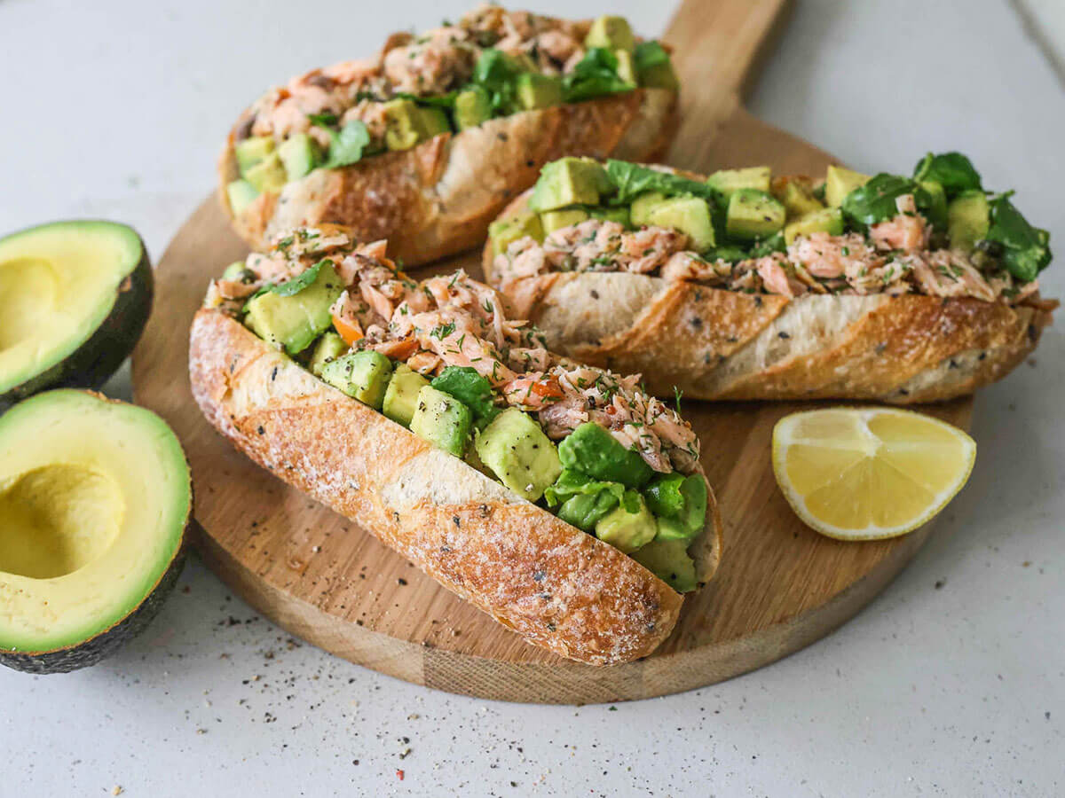 Smoked salmon avocado baguette