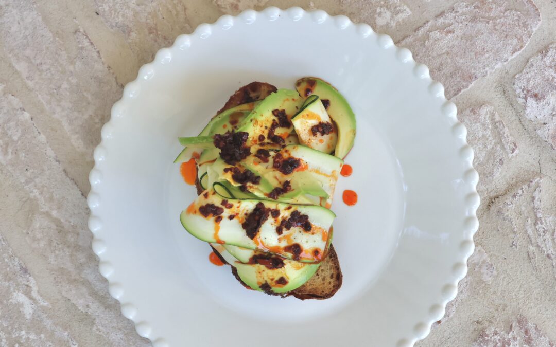 Shaved Shepard Avocado, Zucchini, Torn Buffalo Mozzarella, Crispy Chilli Oil